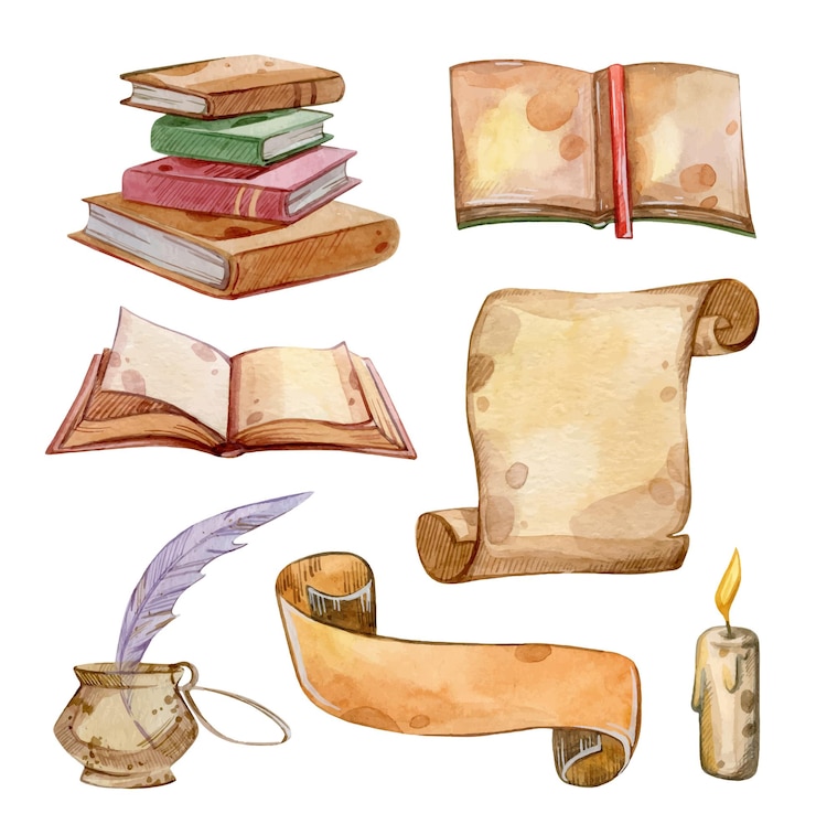 Vetor ilustrações vetoriais de aquarela livros vela de papel isolada em fundo branco