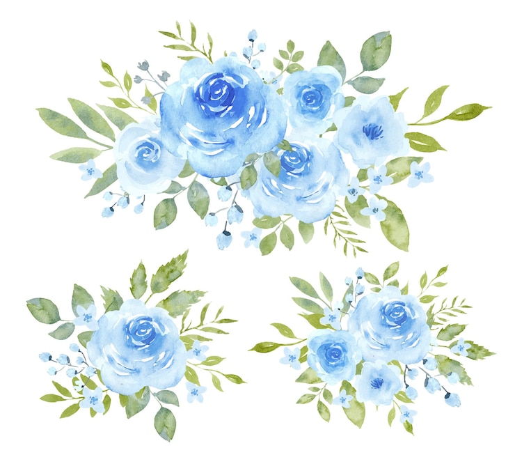 Vetor ilustrações vetoriais de buquês de aquarela azul