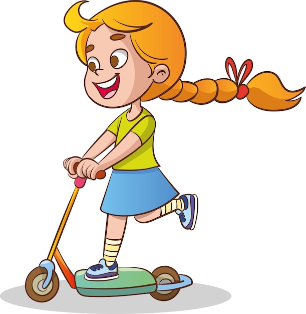 Ilustrações vetoriais de criança fofa andando de scooter