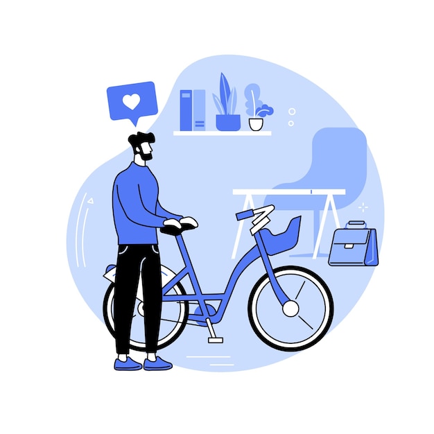 Ilustrações vetoriais de desenhos animados isolados de escritório amigável para bicicletas