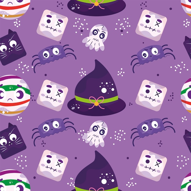 Vetor ilustrações vetoriais de padrão bonito doces halloween