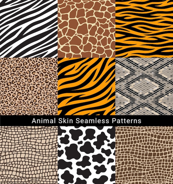 Vetor ilustrações vetoriais de padrões sem emenda de pele animal.