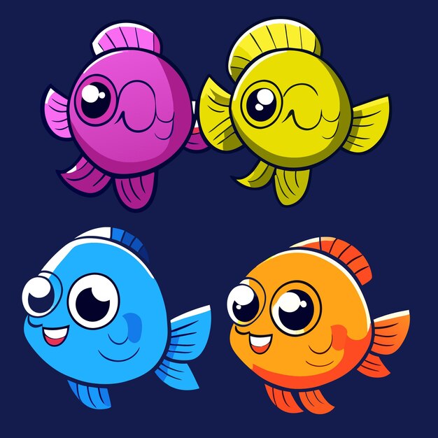 Vetor ilustrações vetoriais de quatro personagens vibrantes do jogo de peixes