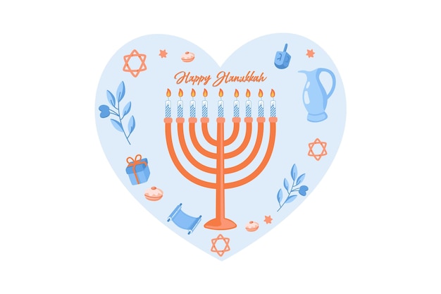 Ilustrações vetoriais de símbolos famosos para o vetor plano do feriado judaico hanukkah moderno