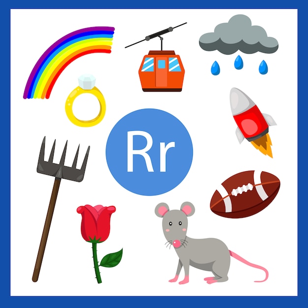 Ilustrador do alfabeto r para crianças