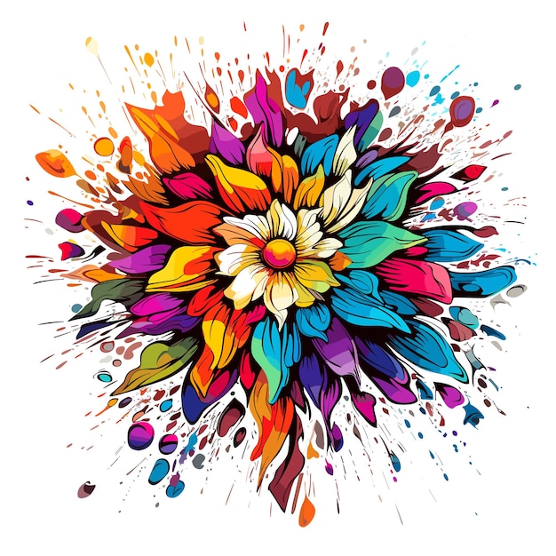Imagem abstrata de explosão de flor de fundo floral colorido brilhante desenhado em estilo pop art vetorial isolado em elemento de design de fundo branco para cartaz camiseta adesivo etc.