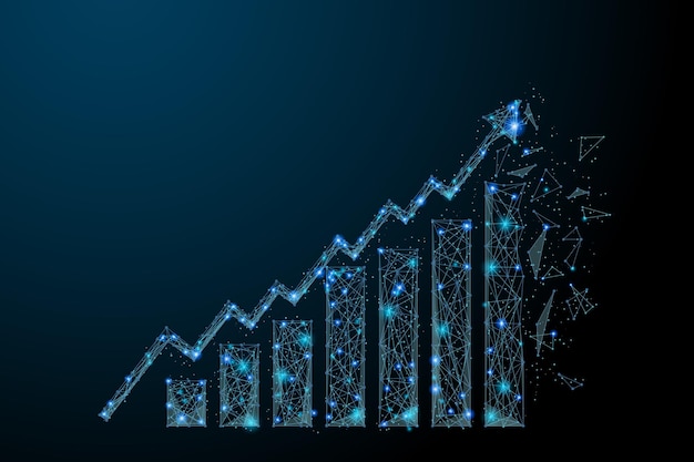 Vetor imagem abstrata de um gráfico de crescimento gráfico de estrutura de arame poligonal de vetor que consiste em pontos e linhas