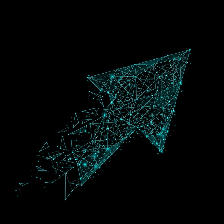Vetor imagem abstrata de uma flecha na forma de um céu estrelado ou espaço, consistindo de pontos, linhas e formas na forma de planetas, estrelas e o universo.