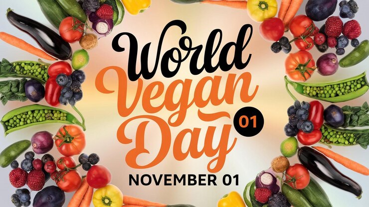 Vetor imagem circular colorida promovendo o dia mundial vegano em 1o de novembro