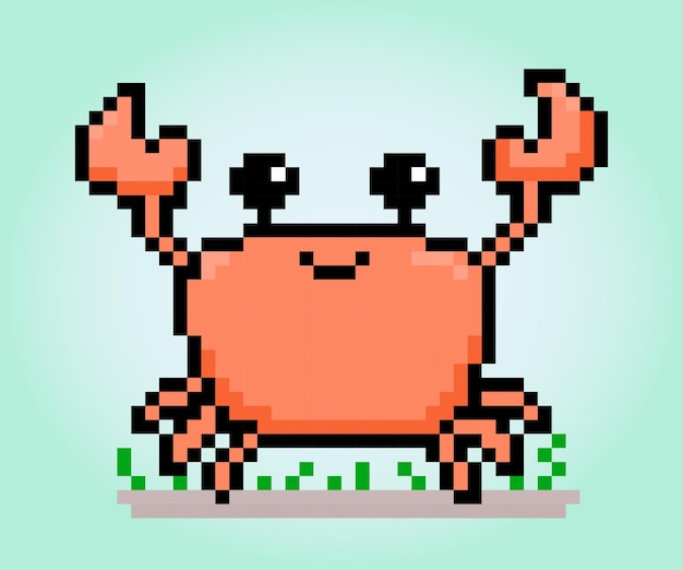 Imagem de caranguejo de pixel de 8 bits animais em ilustração vetorial para jogos retrô