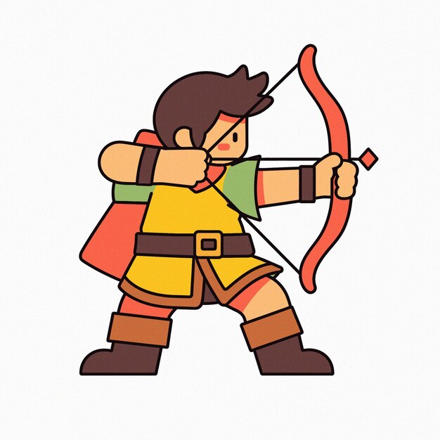 imagem de desenho animado de um homem com arco e flecha em estilo minimalista de design plano vibrante