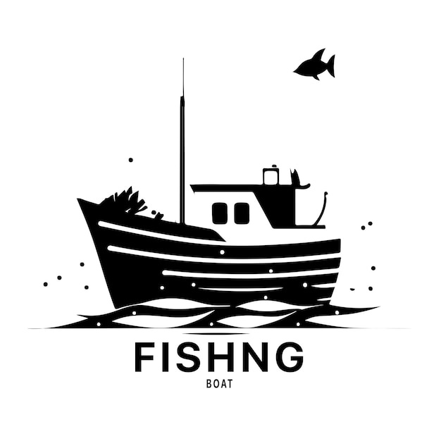 Imagem de design de logotipo de barco de pesca para transporte marítimo e logotipo de barco de barcaça vetor ilustração vetorial