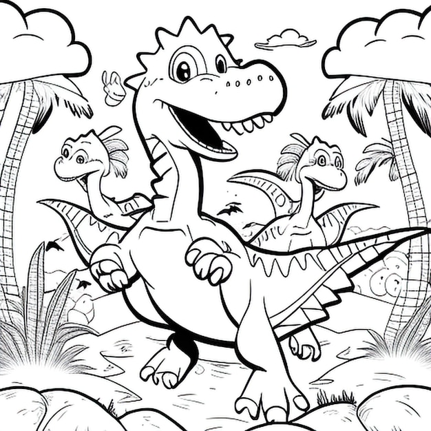 Imagem de dinossauros voadores imprimível livro de colorir para crianças em preto e branco em estilo de desenho animado