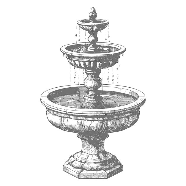 Vetor imagem de fonte de água ou poço de água usando estilo de gravura antigo