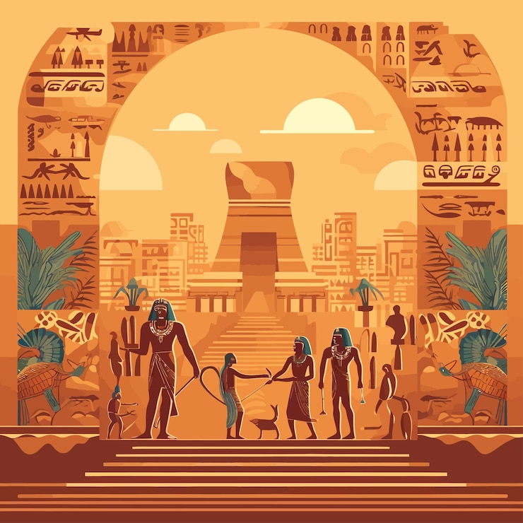 Vetor imagem de fundo de ilustração vetorial da civilização suméria com símbolos estátuas monumentos
