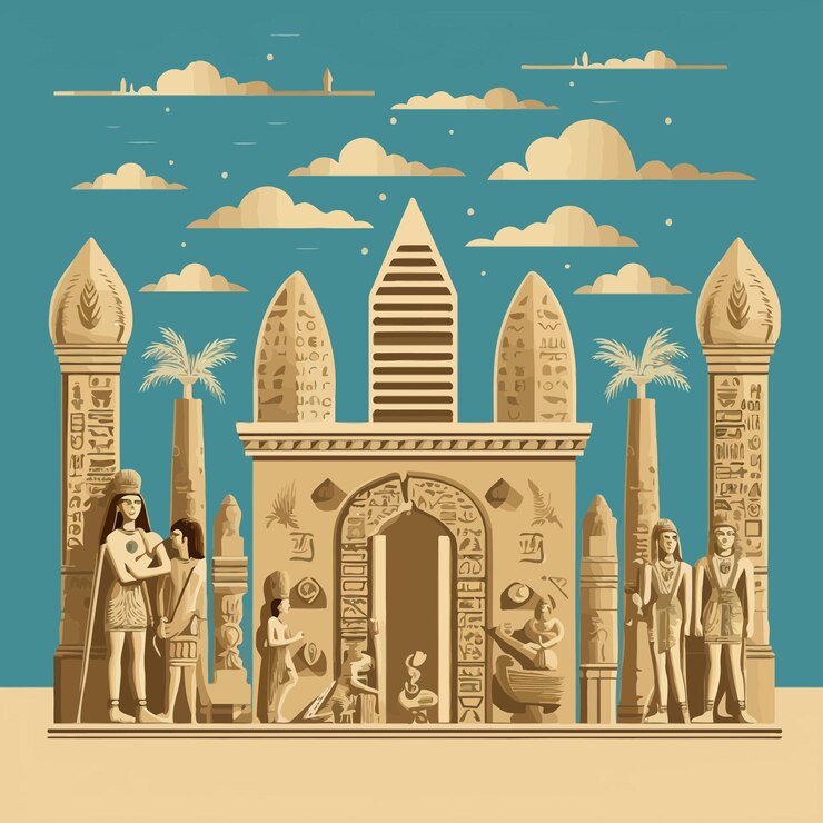 Vetor imagem de fundo de ilustração vetorial da civilização suméria com símbolos estátuas monumentos