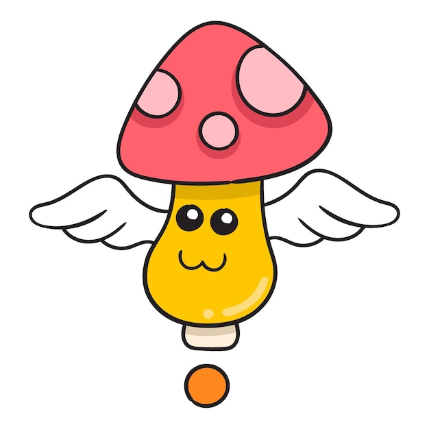 Imagem de ícone de doodle de cogumelo alado de rosto bonito kawaii