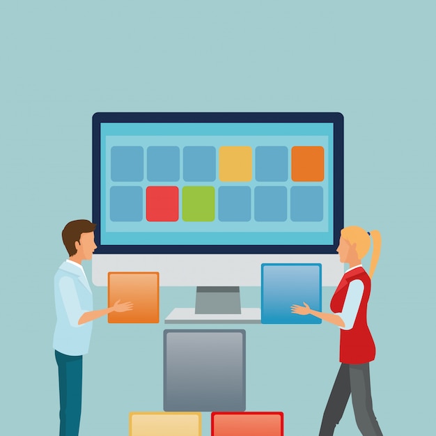 imagem de ícones relacionados de trabalho em equipe