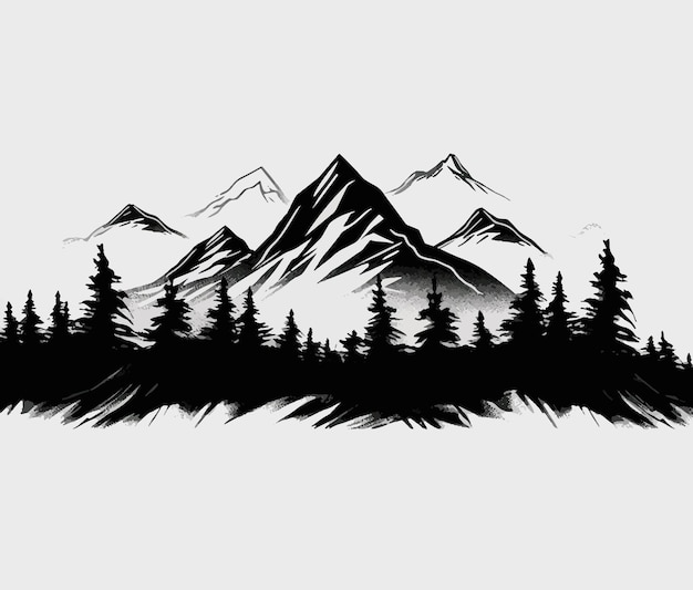 Vetor imagem em preto e branco de montanhas
