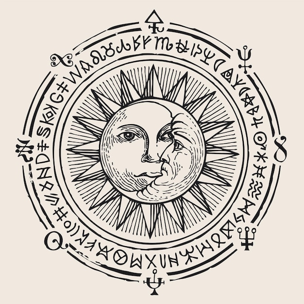 Vetor imagem medieval do sol e da lua