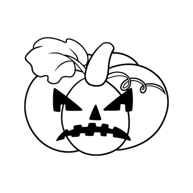 Imagem monocromática abóbora irritada para o halloween com vetor de emoções de estilo de desenho animado