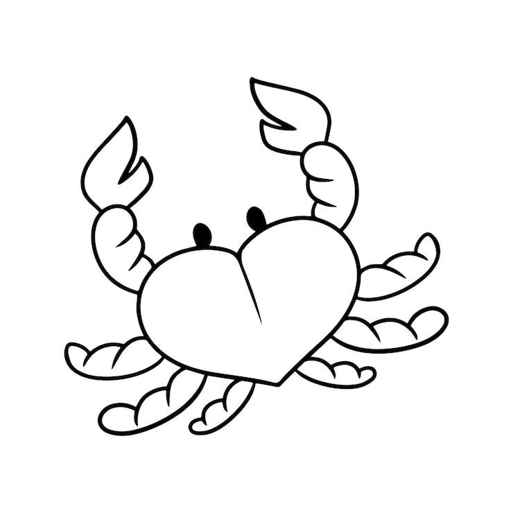 Vetor imagem monocromática ilustração de vetor de vida marinha de caranguejo bonitinho no estilo cartoon