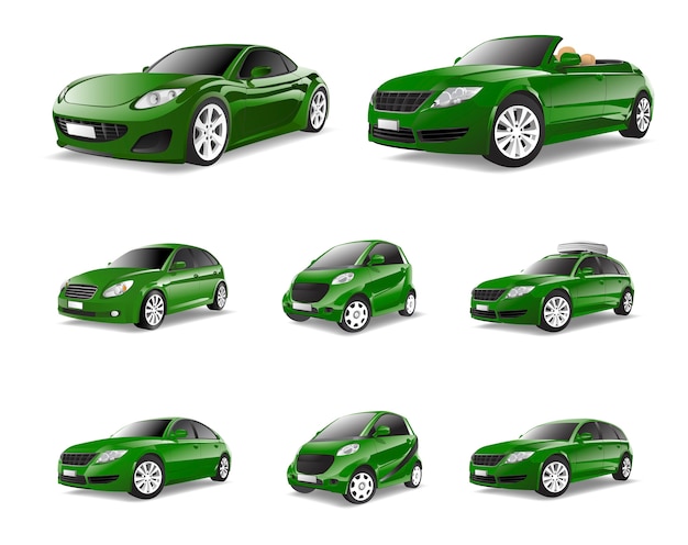 Imagem tridimensional de carro verde isolado em fundo branco