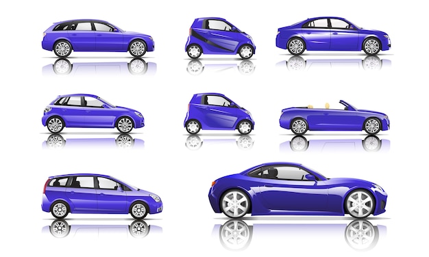 Imagem tridimensional do carro violeta isolado no fundo branco