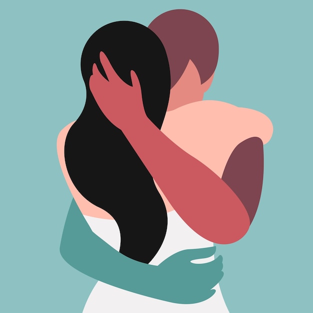 Imagem vetorial altamente estilizada de duas pessoas se abraçando em uma paleta de cores da moda. cartão de dia dos namorados.