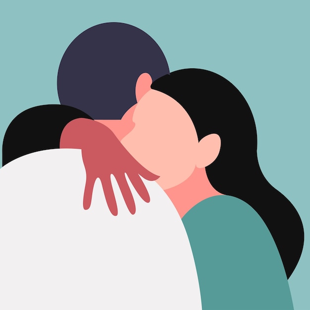 Vetor imagem vetorial altamente estilizada de duas pessoas se abraçando em uma paleta de cores da moda. cartão de dia dos namorados.