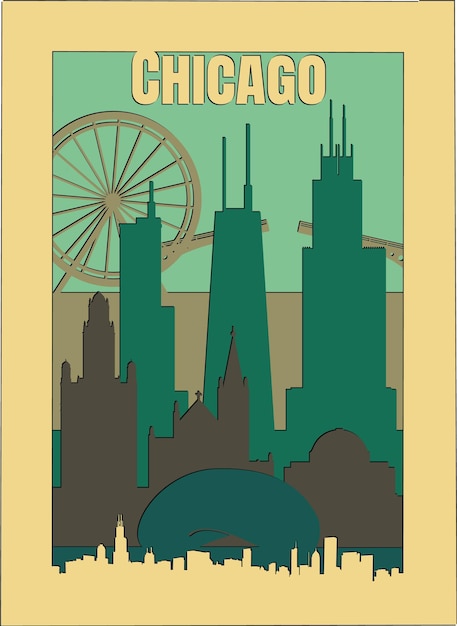 Vetor imagem vetorial de estilo vintage de cartaz de viagens de chicago