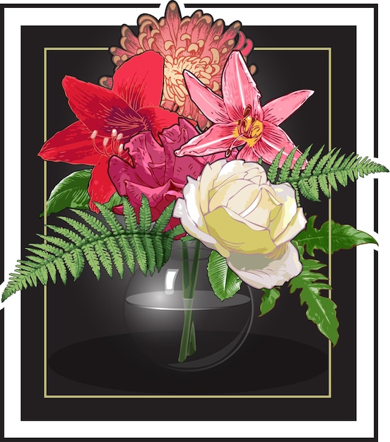 Vetor imagem vetorial de flores em um vaso no estilo de uma natureza morta holandesa em um quadro de designer