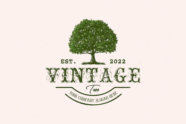 Vetor imagem vetorial de ícone do logotipo da árvore de banyan retrô vintage