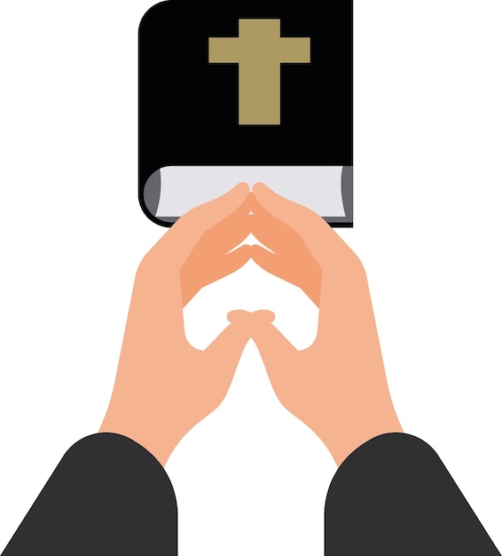 Imagem vetorial de mãos rezando e livro religioso isolado em fundo transparente