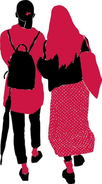 Imagem vetorial de silhuetas duas amigas garotas andando pela rua