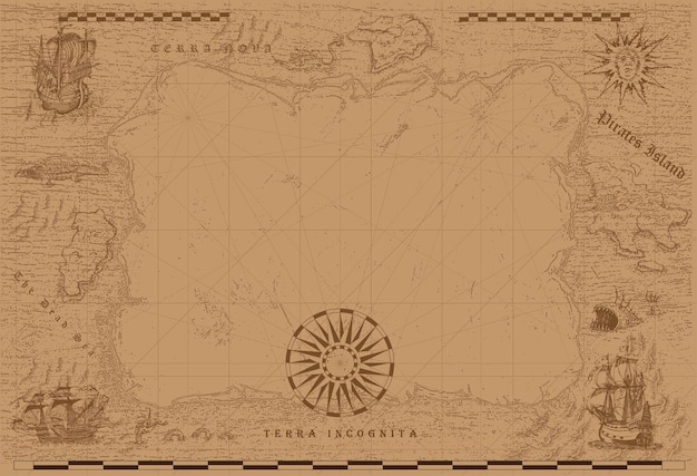 imagem vetorial de um antigo mapa do mar no estilo de gravuras medievais