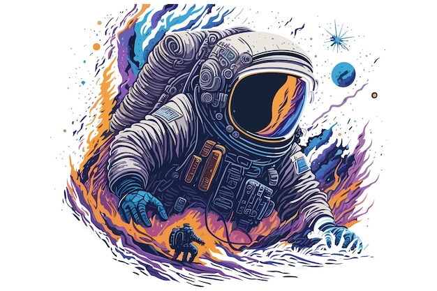 Vetor imagem vetorial de um astronauta em um buraco negro. o astronauta carrega muitos planetas no espaço exterior.