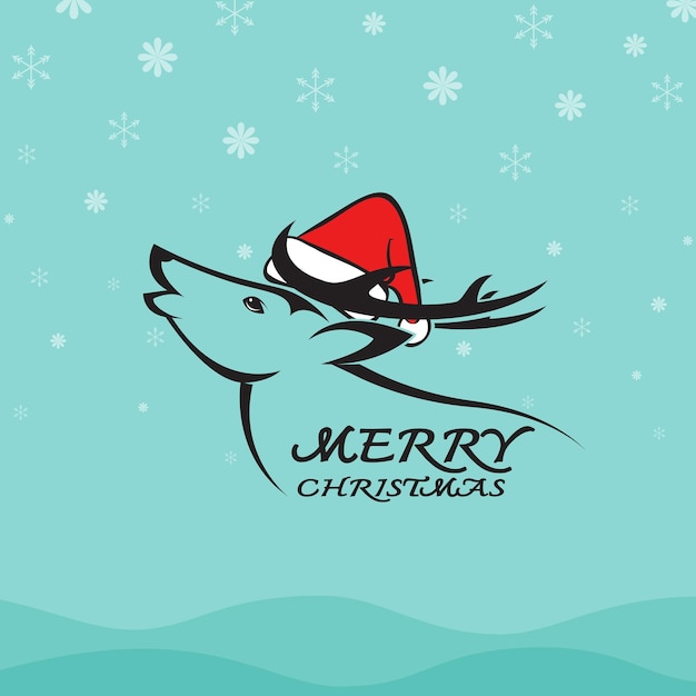 Imagem vetorial de um veado e chapéus de papai noel no fundo azul feliz natal