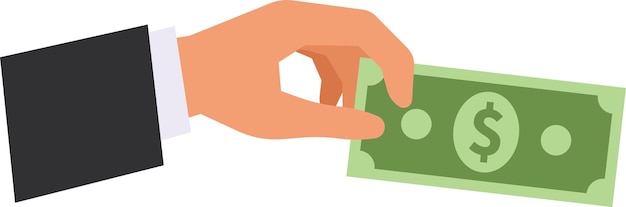 Imagem vetorial de uma mão segurando uma nota de dólar isolada em fundo transparente