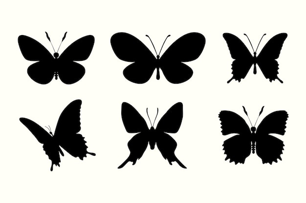 Imagem vetorial em preto e branco de uma silhueta de borboleta voadora para cartões de tatuagem