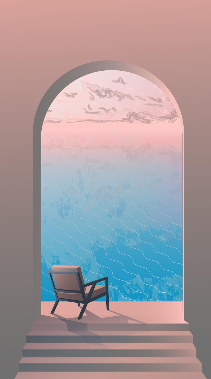 Vetor imagem vetorial, paisagem minimalista em tons pastel rosa