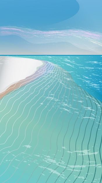 Imagem vetorial, uma praia com água turquesa em um dia ensolarado