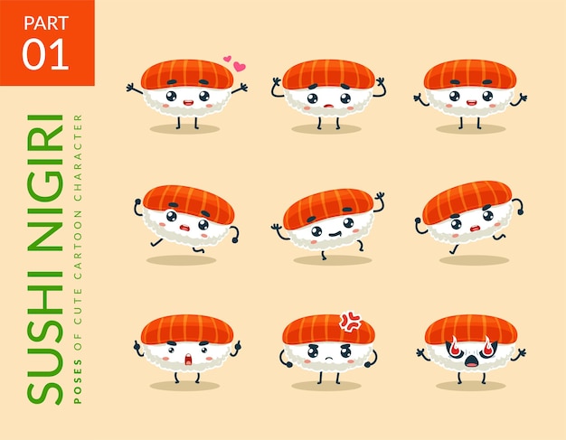 Imagens de desenhos animados do nigiri sushi. definir.