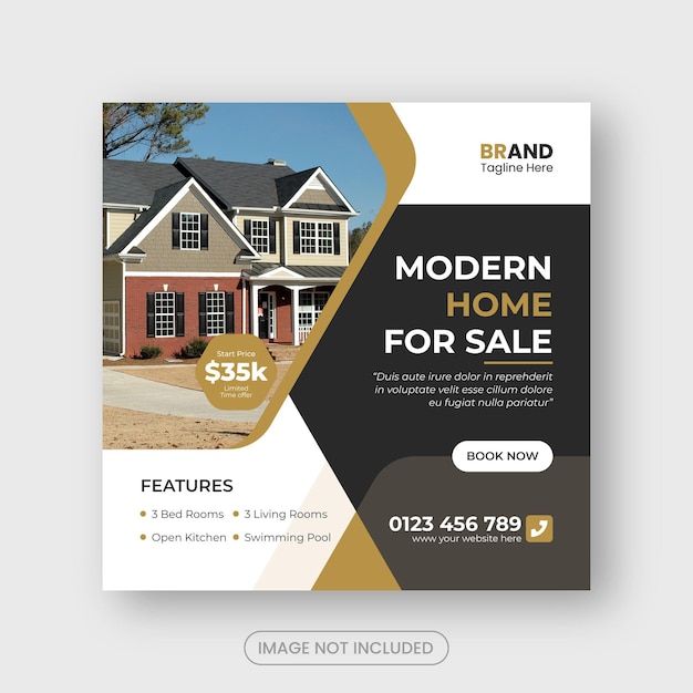 Imobiliário propriedade moderna casa post no instagram ou modelo de banner de mídia social premium vector