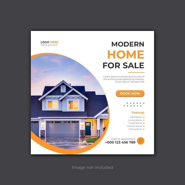 Imóveis casa moderna vender postagem de mídia social e modelo de banner da web