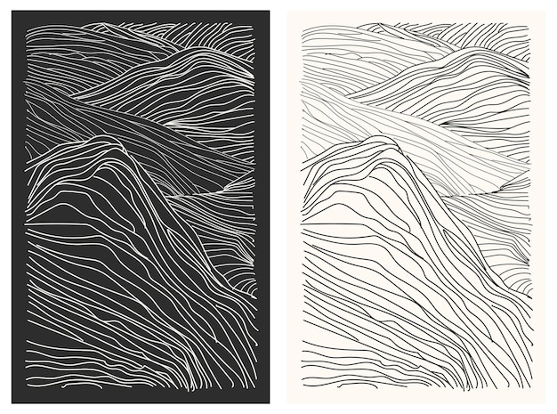 Vetor impressão de arte de linhas de ondas de montanha ilustrações vetoriais abstratas de fundos estéticos contemporâneos