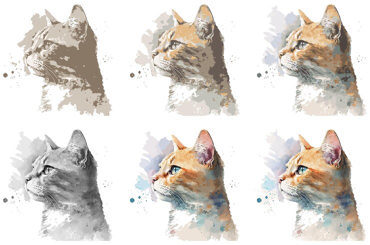 Vetor impressão de camiseta de ilustração vetorial de gato em aquarela