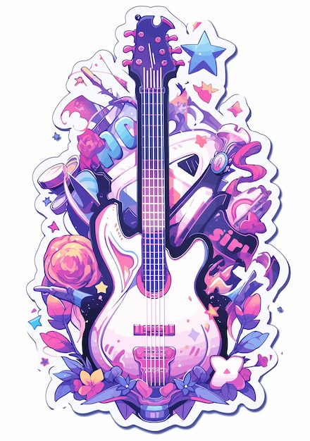 Vetor impressão de guitarra em aquarela