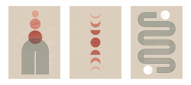 Impressão minimalista moderna de meados do século com elementos geométricos contemporâneos
