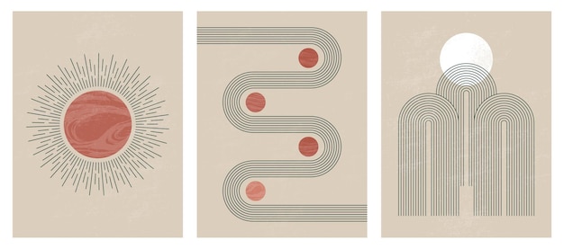 Impressão minimalista moderna de meados do século com fases geométricas da lua contemporâneas
